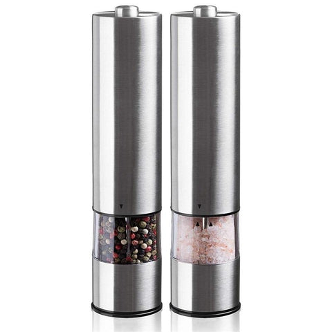 Set Of Two Stainless Steel Electric Pepper And Salt Spice Grinder