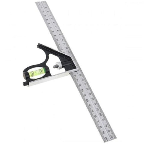 Stainless Steel Multi Function Combination Square Horizontal Activity Ruler Triangle 45 Degree Turn Silver