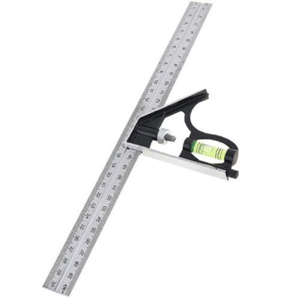 Stainless Steel Multi Function Combination Square Horizontal Activity Ruler Triangle 45 Degree Turn Silver