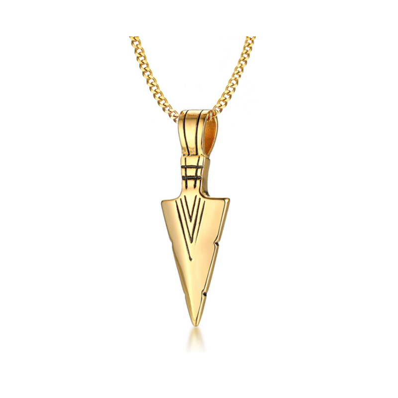 Stainless Steel Arrow Symbol Men's Pendant Necklace Spear Shaped Gold