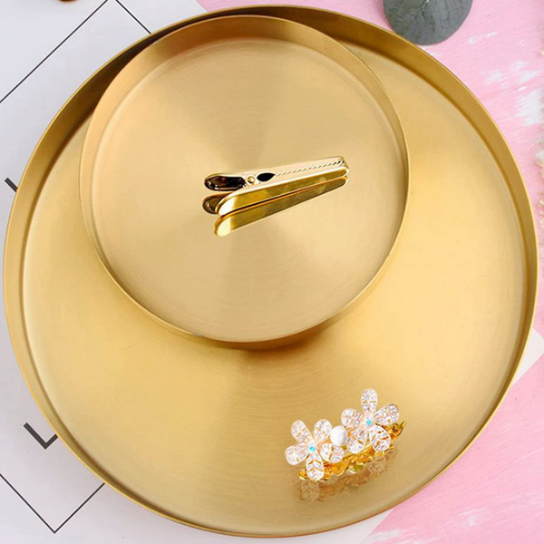 Stainless Steel Storage Gold Plate Dish Candy Trinket Jewelry Fruit Serving Tray