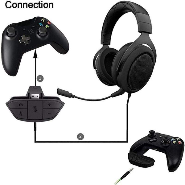 Stereo Headphone Adapter Audio Microphone Converter Xbox One Controller Black