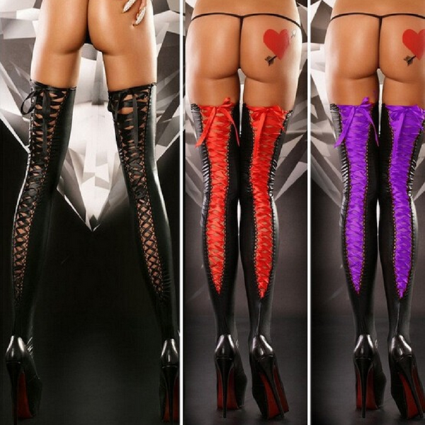 European And American Seductive Knee High Socks Sexy Alluring Costume Women Stocking Lace Up Nightclub Wear Accessories