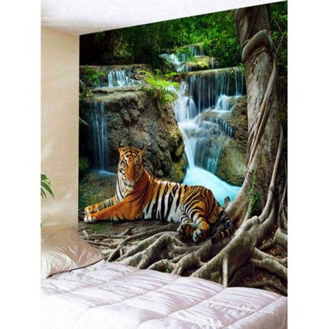 Stream Tiger Print Wall Hanging Tapestry Green W59 Inch L51