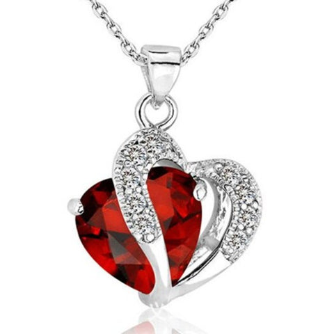 Stylish Heart Shaped Pendant Necklace Red One Size