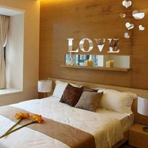 Stylish Love Heart Shape Mirror Wall Stickers For Livingroom Bedroom Decoration Silver