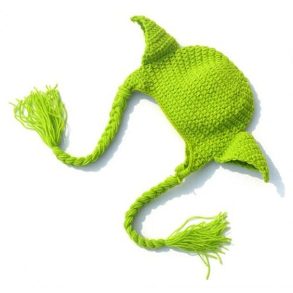 Stylish Master Yoda Ear Shape Embellished Crocheting Knitted Beanie For Kids Neon Green