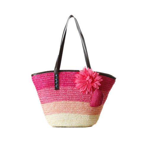 Summer Fashion Women's Handbags Straw Bag Flower Color Stripes Shoulder Bags