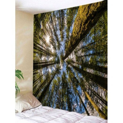 Sunshine Forest Sky Print Tapestry Wall Hanging Decor Green W59 Inch L59