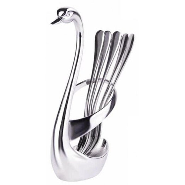 Elegant Swan Spoon Flatware Fork Holder Tableware Set Kitchen Dinnerware Silver