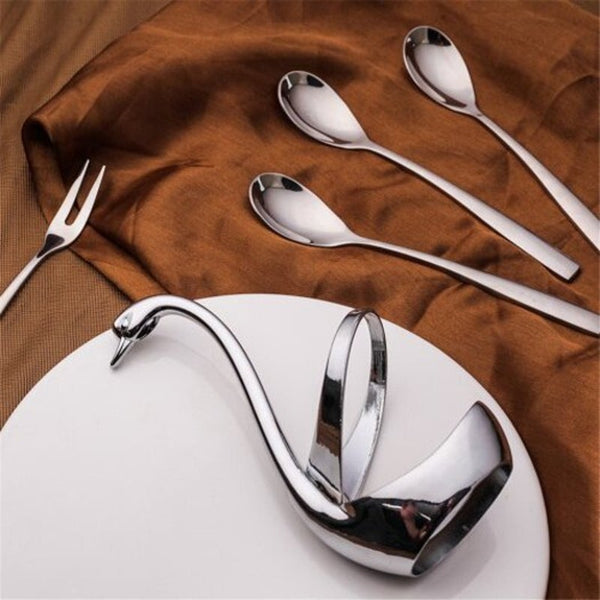 Elegant Swan Spoon Flatware Fork Holder Tableware Set Kitchen Dinnerware Silver