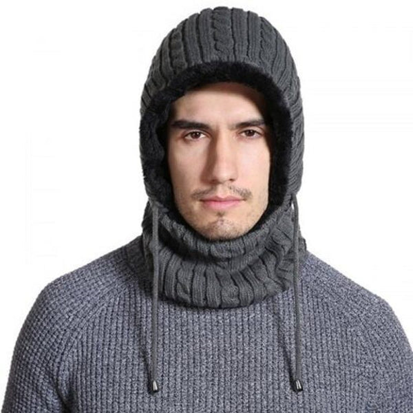 T0175 Men Stripe Keep Warm Hat Rider Ear Mouth Protective Knit Headgear Mask Red Wine