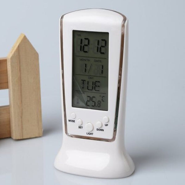 Temperature Calendar Lcd Digital Alarm Clock White