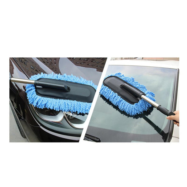 Thickened Wax Brush Retractable Dust Removal With Steel Handle For Vehicle Blue