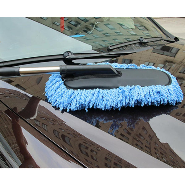 Thickened Wax Brush Retractable Dust Removal With Steel Handle For Vehicle Blue