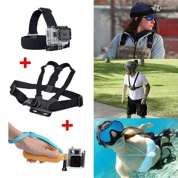 Three Piece Suit Adjustable Action For Gopro Camera Chest Strap Headband Floating Hand Grip Accessories Headstrap Professiona Mount Tripod Helmet Sport