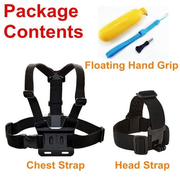 Three Piece Suit Adjustable Action For Gopro Camera Chest Strap Headband Floating Hand Grip Accessories Headstrap Professiona Mount Tripod Helmet Sport