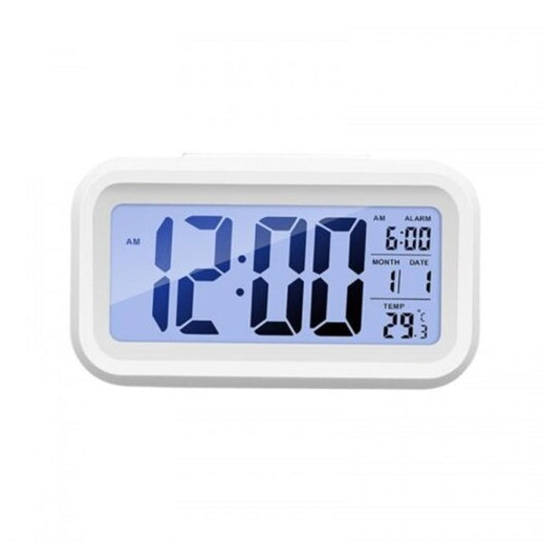 Timer Calendar Temperature Alarm Clock For Bedroom White 13.8X8x4.5Cm