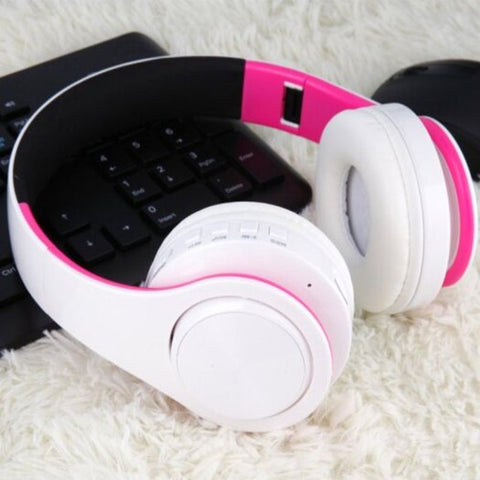 Wireless Headphones Bluetooth Headset Foldable Earphones With Mic For Pc Phone White Pink