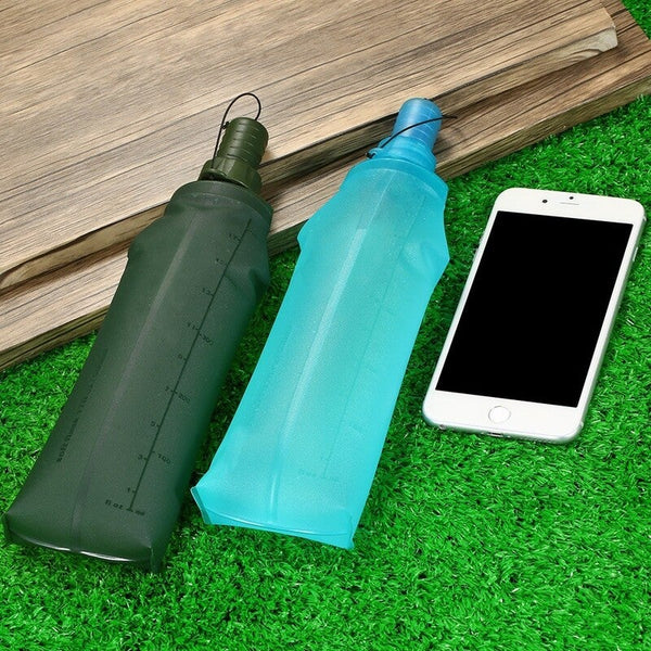 Tpu Folding Soft Flask Sport Water Bottle Running Camping Hiking Bag Collapsible Drink Blue