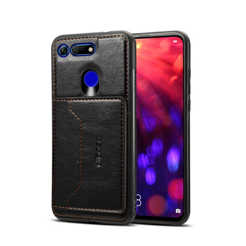 Tpu Pc Pu Crazy Horse Texture Protective Case For Huawei Honor View 20 With Holder Card Slots Black