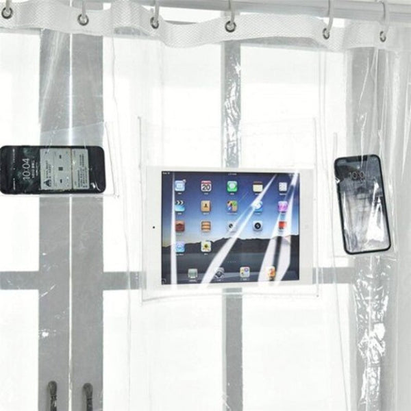 Transparent Shower Curtain Phone Tablet Holder Clear With Pocket