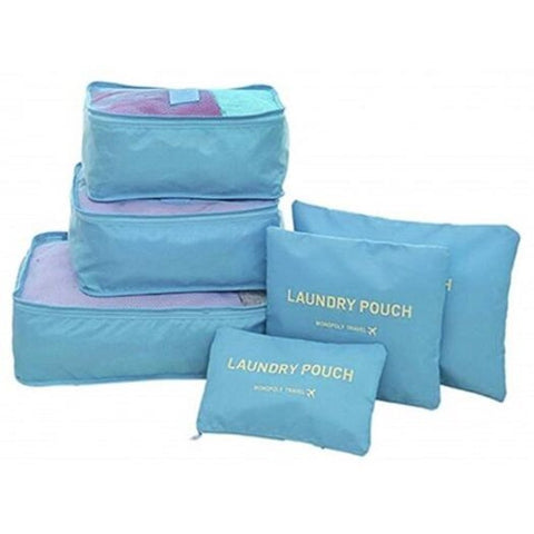 Travel Packing Cube Luggage Compression Pouches Laundry Toiletry Storage 6Pcs Light Blue