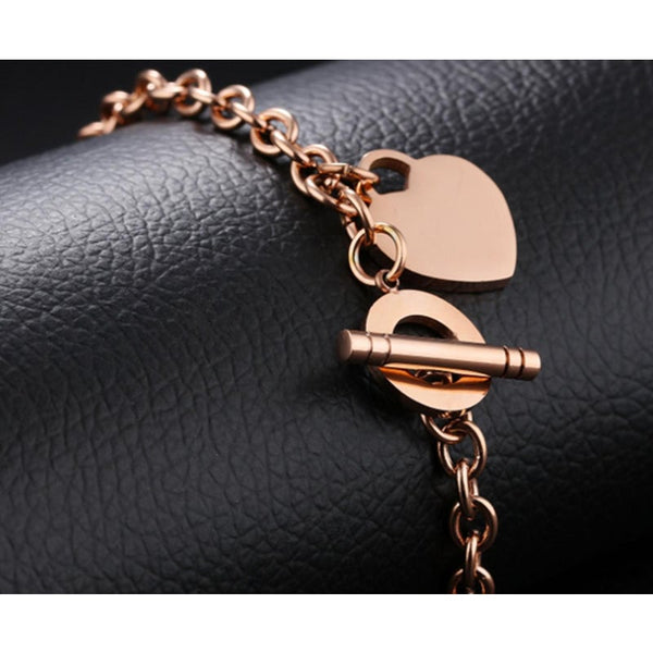 Trendy Cute Heart Tag Pendant Cable Chain Bracelet