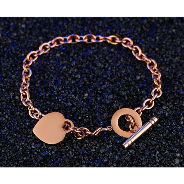 Trendy Cute Heart Tag Pendant Cable Chain Bracelet