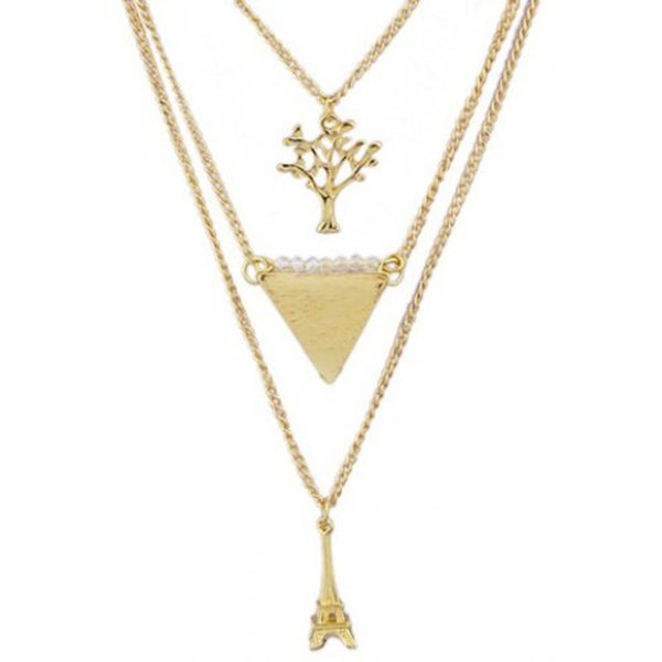 Triangle Life Tree Tower Pendant Necklace Golden