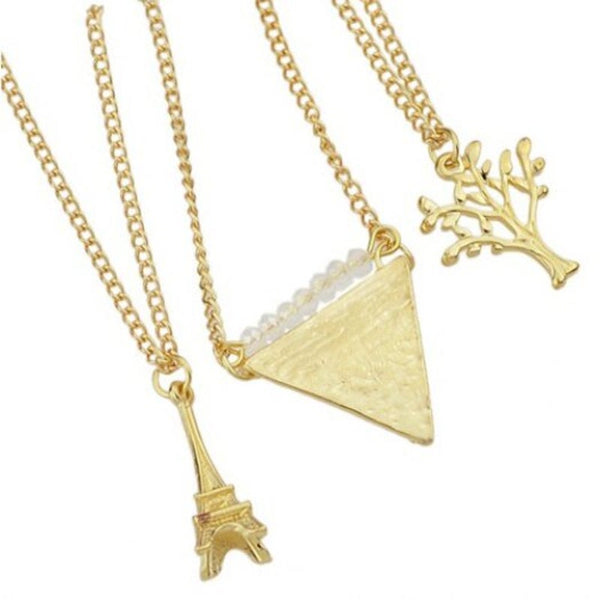 Triangle Life Tree Tower Pendant Necklace Golden