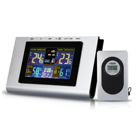 Ts-3310-Bk Full Touch Screen Indoor And Outdoor Temperature Humidity Meter Clock Weather Forecast Station