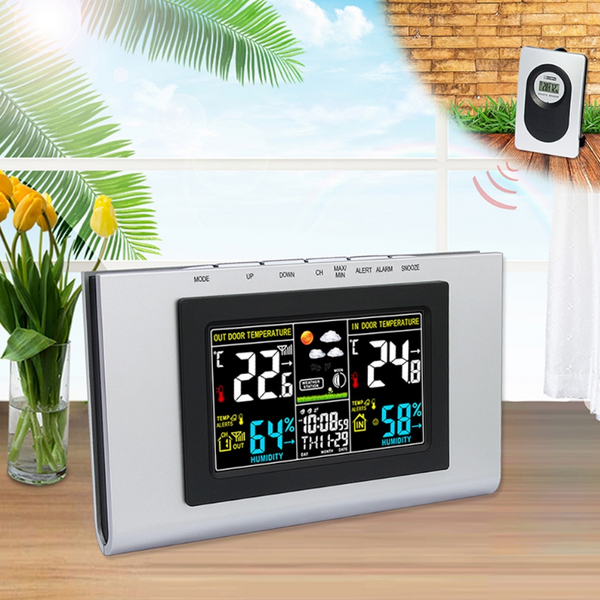 Ts-3310-Bk Full Touch Screen Indoor And Outdoor Temperature Humidity Meter Clock Weather Forecast Station