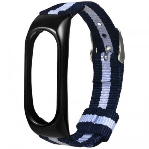 Two Color Blue White Striped Canvas Alloy Shell Replacement Strap For Xiaomi Mi Band 2 Black