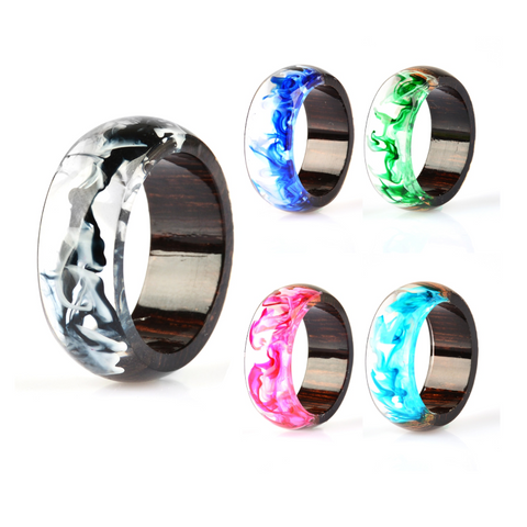 Two Tone Colourful Unisex Wood Resin Ring Jewellery