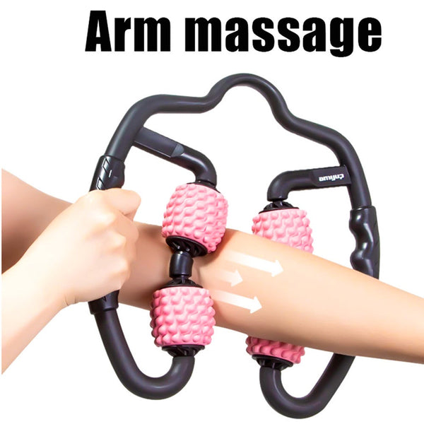 U Shape Trigger Point Massage Roller For Arm Leg Neck Muscle Tissue Fitness Gym Yoga Pilates Sports 4 Wheel