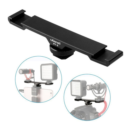 Pt2 Double Hot Shoe Mount Extension Bar Dual Bracket With 1/4" Thread For Mic/ Lights
