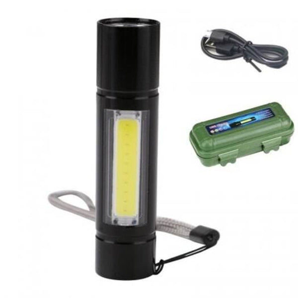 Ultra Bright Cob Led Flashlight 3 Modes Usb Rechargeable Mini Portable Torch White