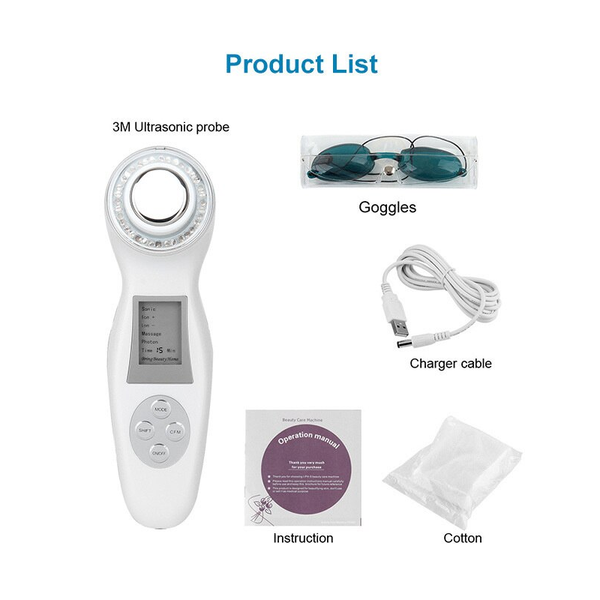 Ultrasonic Face Massager Cleaner With Lcd Cordless Ion Photon Home Beauty Care Device