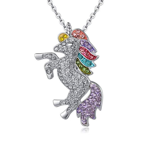 Necklaces Unicorn Silver Tone Little Princess Rainbow Pendant Girl Ladies Fashion
