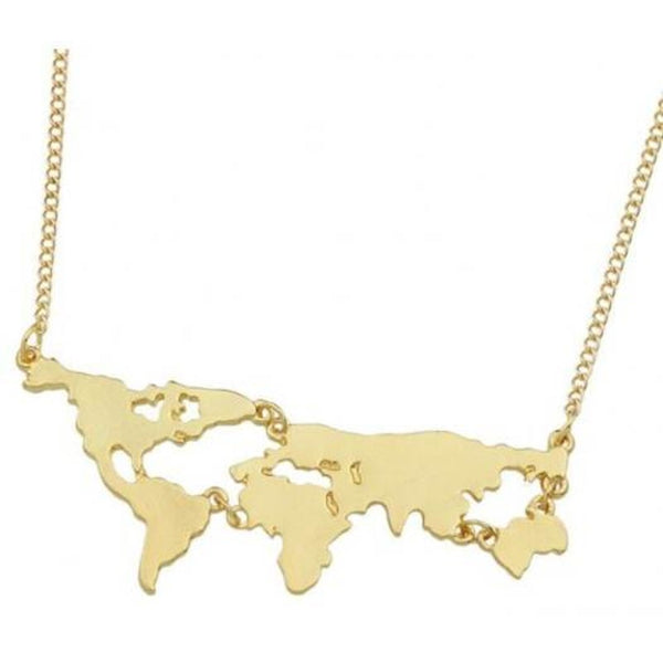 Unisex Creative Map Alloy Pendant Necklace Golden