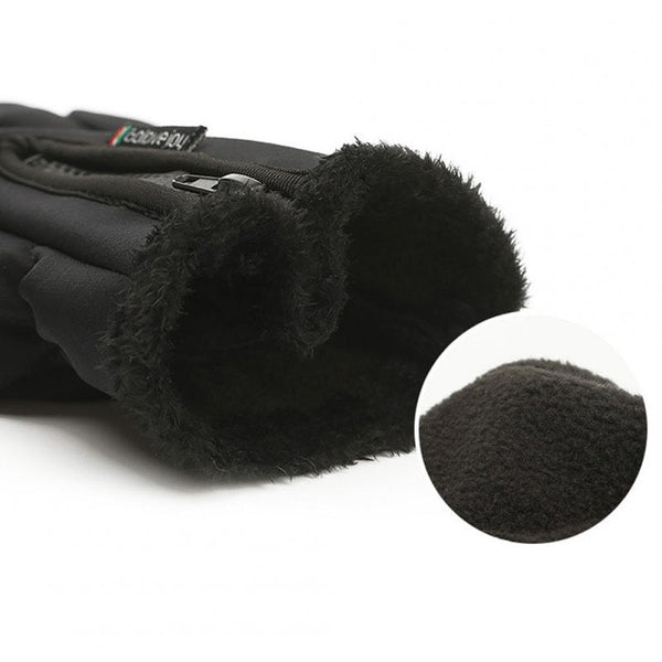 Unisex Outdoor Waterproof Gloves Winter Touch Screen Thermal Full Finger Inner Plush Skiing Black
