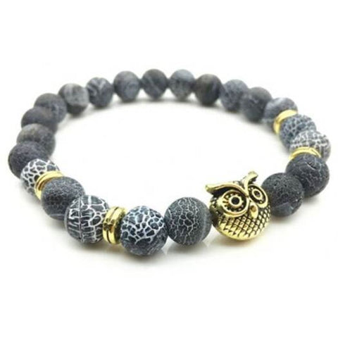 Unisex Weathering Agate Owl Beads Bracelet Golden One Size