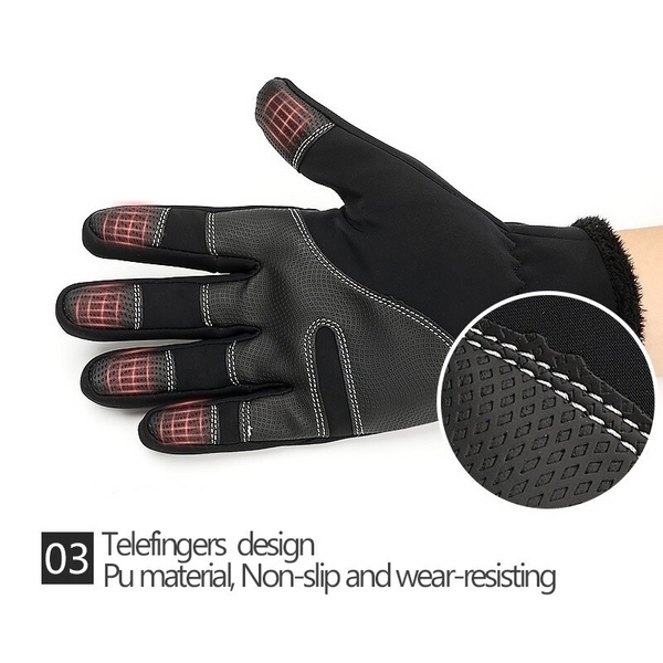 Unisex Outdoor Waterproof Gloves Winter Touch Screen Thermal Full Finger Inner Plush Skiing Grays