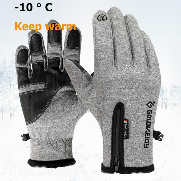 Unisex Outdoor Waterproof Gloves Winter Touch Screen Thermal Full Finger Inner Plush Skiing Grayxxl