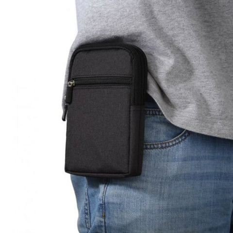 Universal Denim Leather Cell Phone Bag Belt Clip Pouch Waist Purse Case Cover For All Smartphone Below 6.3 Inch Black