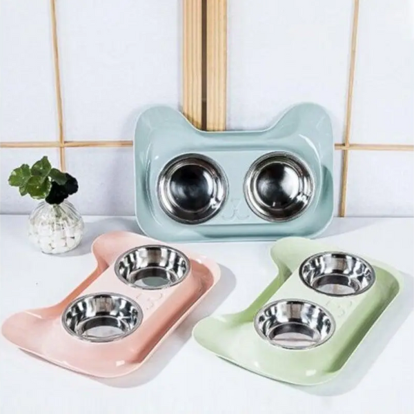 Leehurdouble Dog Bowl High Quality Universal Pet Feeder Stainless Steel Cat Supplies Green