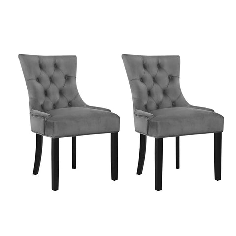 Artiss Set Of 2 Dining Chairs French Provincial Retro Wooden Velvet Fabric Grey