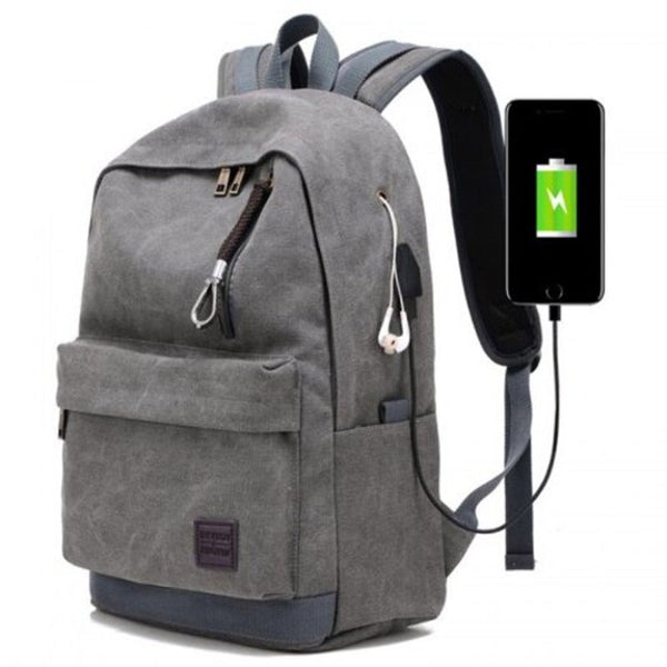 Usb Charging Port Laptop Backpack Men's Canvas Outdoor Travel Sports Bag