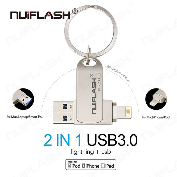 Usb Flash Drive Pendrive For Iphone Xs Max 8 7 6 Ipad 128 Gb Memory Stick Key Lightning